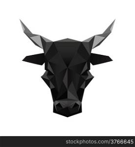 Illustration of black abstract origami bull symbol isolated on white background
