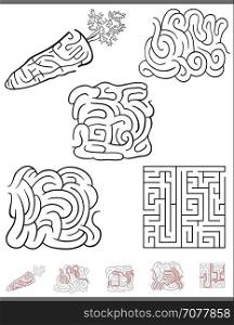 Illustration of Black and White Mazes or Labyrinths Leisure Games Set