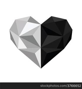 Illustration of black and white origami heart isolated on white background