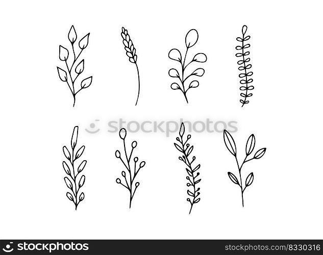 Illustration of black nature plants elements on white background