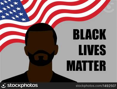 Illustration of Black Person with Black Lives Matter Tag to Protest Against Racism on US Flag Background