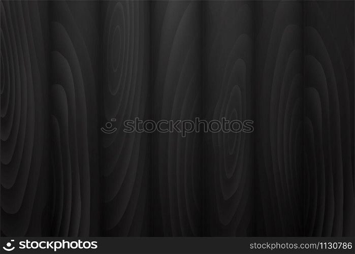illustration of Black wood texture background.Realistic plank with years circles. Empty old natural pattern swatch template.Backdrop size rectangular frame space for your text. Vector design elements
