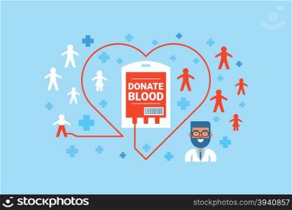 Illustration of blood donation flat design concept with icons elements
