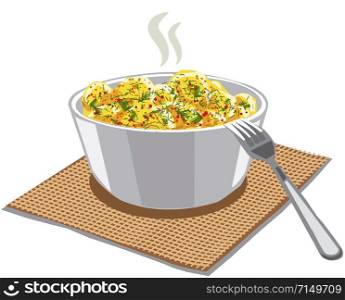 illustration of boiled potatoes in bowl. boiled potatoes in bowl
