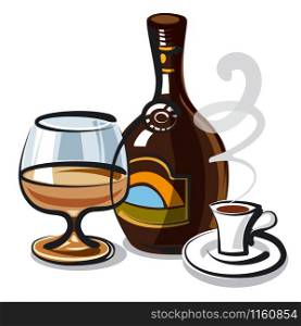 illustration of bottle with cream liqueur with coffee. liqueur with coffee
