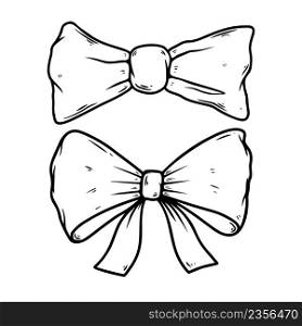 Illustration of bow knot in engraving style. Design element for poster, card, banner, sign. Vector illustration