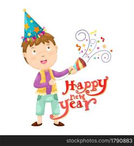 illustration of boy and happy new year vector