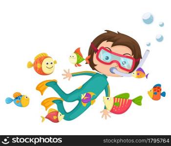 illustration of boy scuba diving vector