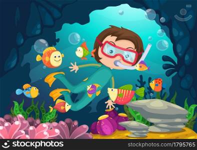illustration of boy scuba diving vector
