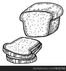 Illustration of bread in engraving style. Design element for poster, card, banner, menu. Vector illustration
