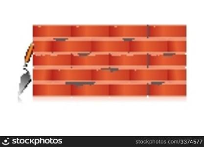 illustration of brick wall with tool on white background