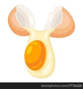 Illustration of broken chicken eggshell and liquid egg. Image for gastronomy, food and agricultural industries.. Illustration of broken chicken eggshell and liquid egg. Image for food and agricultural industries.