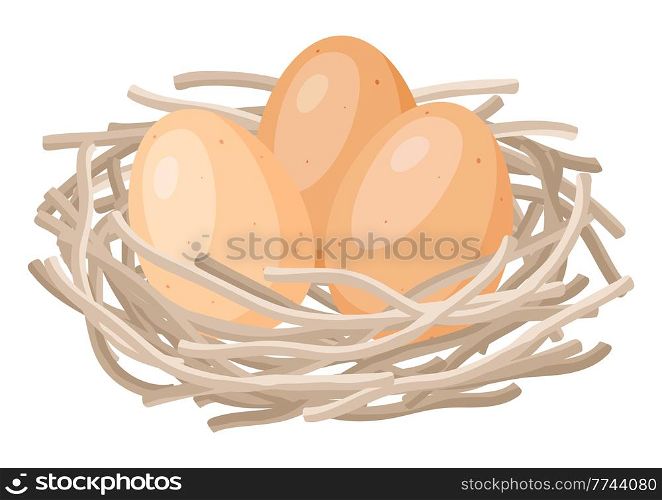 Illustration of brown chicken eggs in nest. Image for gastronomy, food and agricultural industries.. Illustration of brown chicken eggs in nest. Image for food and agricultural industries.