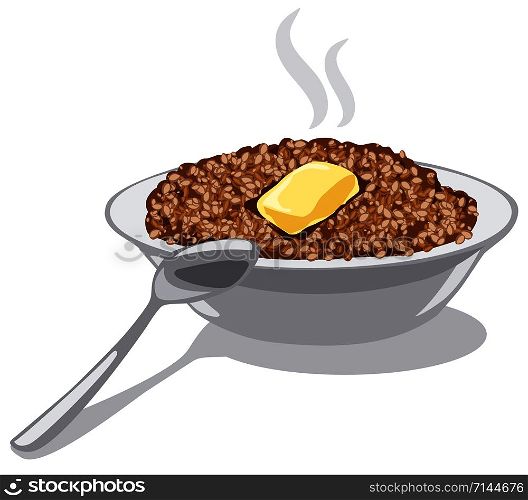 illustration of buckwheat porridge with butter in bowl. buckwheat porridge with butter