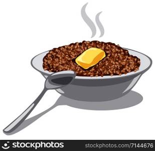 illustration of buckwheat porridge with butter in bowl. buckwheat porridge with butter