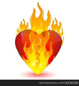 illustration of burning heart on white background