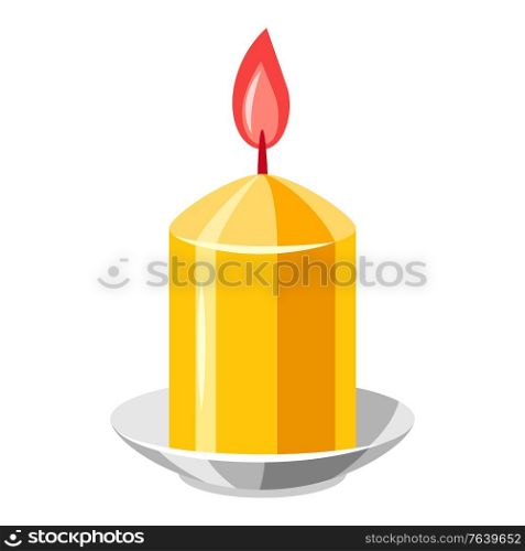 Illustration of burning yellow candle. Merry Christmas or Happy New Year decoration.. Illustration of burning yellow candle.