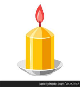 Illustration of burning yellow candle. Merry Christmas or Happy New Year decoration.. Illustration of burning yellow candle.
