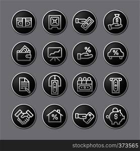 illustration of business and finance glossy icon set in gray color. business icon set
