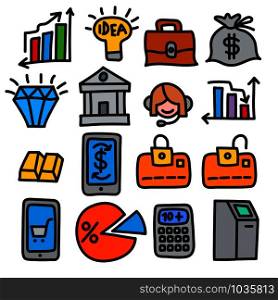 illustration of business and finance icons set black outline. finance icons