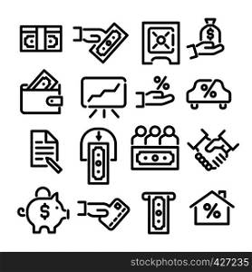 illustration of business finance icon set black outline. financial icon set