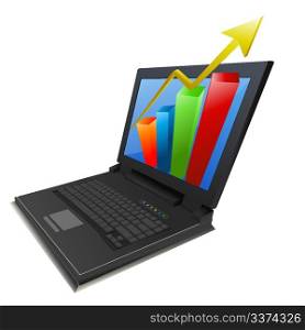 illustration of business growth graph in laptop on white background