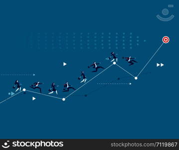 Illustration of business people racing up arrow towards target. Concept business vector