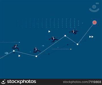 Illustration of businessman racing up arrow towards target. Concept business vector