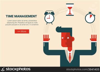 Illustration of businessman who manage his time, flat design for website or print material