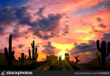 Illustration of cactus tree when the sunset