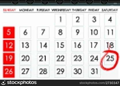 illustration of calender with date mark as reminder