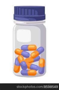 Illustration of can with pills. Medical and healthcare item. Image for pharmacies and hospitals.. Illustration of can with pills. Medical and healthcare item.