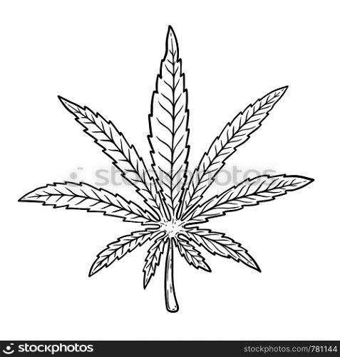 Illustration of cannabis leaf isolated on white background. Design element for poster, banner, t shirt, emblem. Vector illustration