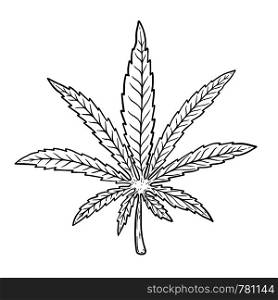 Illustration of cannabis leaf isolated on white background. Design element for poster, banner, t shirt, emblem. Vector illustration