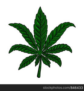 Illustration of cannabis leaf isolated on white background. Design element for poster, banner, t shirt, emblem. Vector illustration