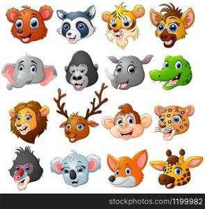illustration of Cartoon animal head collection set