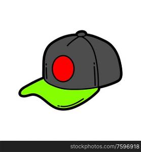 Illustration of cartoon baseball cap. Urban colorful teenage creative image. Fashion symbol in modern comic style.. Illustration of cartoon baseball cap.