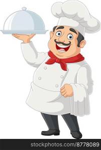 Illustration of cartoon chef holding a silver platter