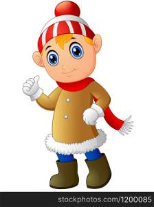 Illustration of Cartoon Christmas Elf giving thumbs up