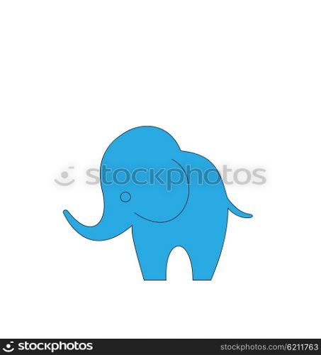 Illustration of Cartoon Elephant Isolated on White Background, Hand Drawn Animal - Vector