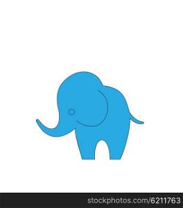 Illustration of Cartoon Elephant Isolated on White Background, Hand Drawn Animal - Vector