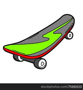 Illustration of cartoon skateboard. Urban colorful teenage creative image. Fashion symbol in modern comic style.. Illustration of cartoon skateboard.