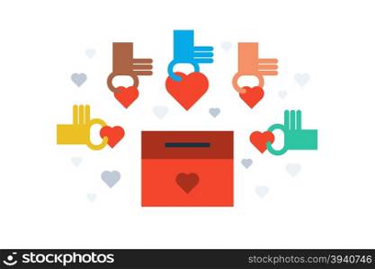 Illustration of charity donation box flat design concept with icons elements