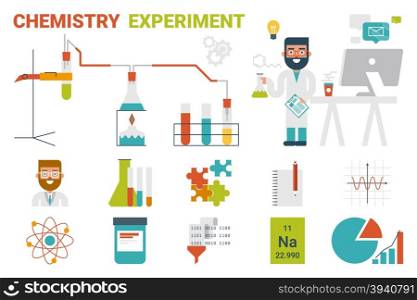 Illustration of chemistry evaporation experiment infographic concept with icons and elements