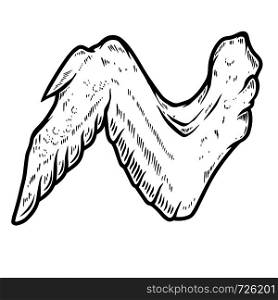 Illustration of chicken wings isolated on white background. Design element for poster, card, banner, sign, emblem, label. Vector illustration