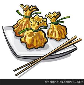 illustration of chinese traditional steamed dumplings on plate. chinese steamed dumplings