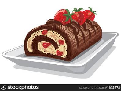 illustration of chocolate cake with strawberry on plate. chocolate strawberry cake