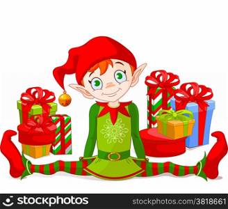 Illustration of Christmas Elf with gifts