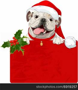 Illustration of Christmas English bulldog with red collar