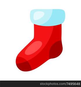 Illustration of Christmas red sock. Stylized flat icon.. Illustration of Christmas red sock.